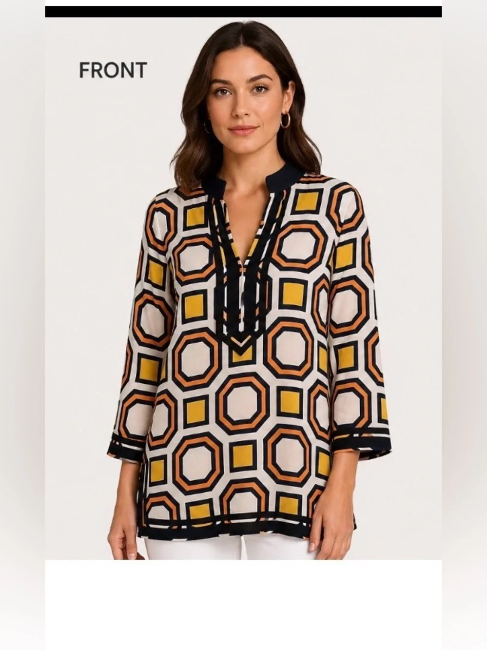 Tory Burch Geometric Print Tunic Sz M old money vacation summer resort coastal